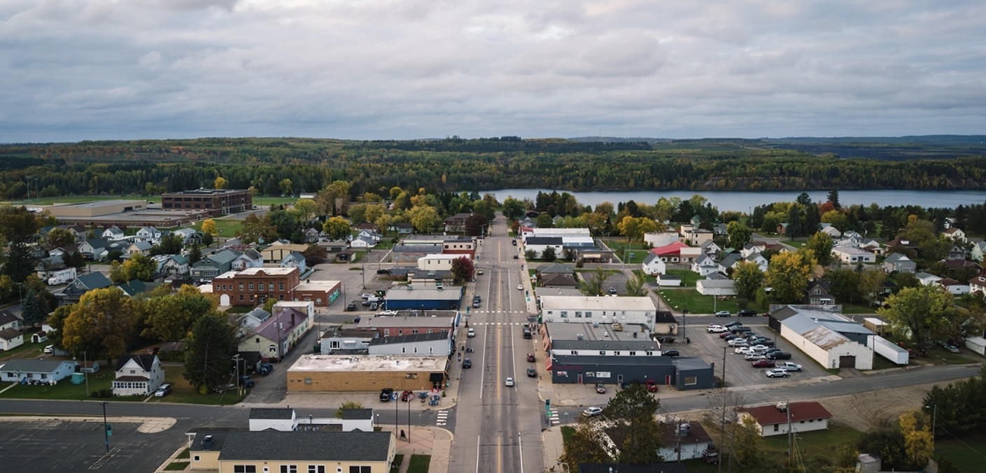 Picture of aerial view of road in local town